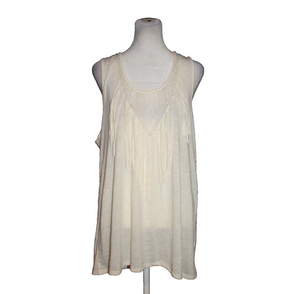 Vanity Ivory Tank Top Lace & Fringe Trim Women's Plus Size 2X - Picture 1 of 2